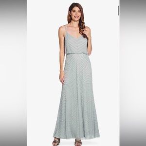 Adrianna Papell Art Deco Beaded Blouson Gown in Mint Green. Size 2.